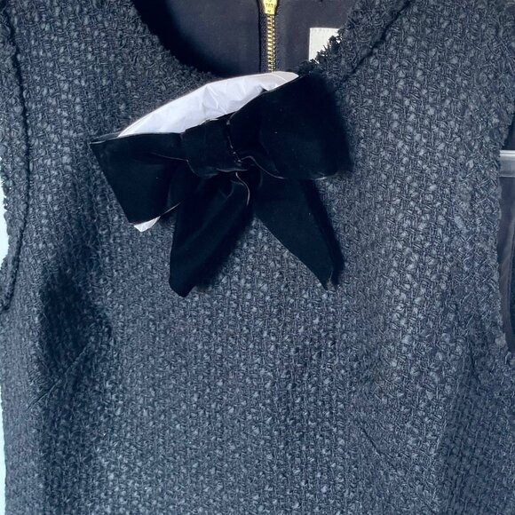 Kate Spade Dress Womens 0 Black Sheath Sleeveless Bow Tie Tweed Ruffle Short - Picture 12 of 15